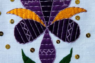 Linen Vestments Tyrol - embroidered pink and yellow pansy in silk on linen