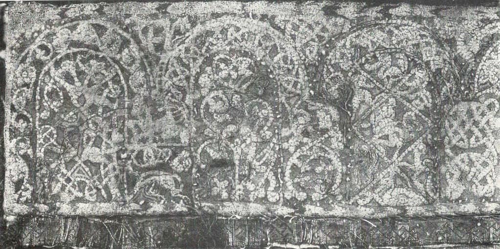 Book review - black and white picture of medieval embroidery