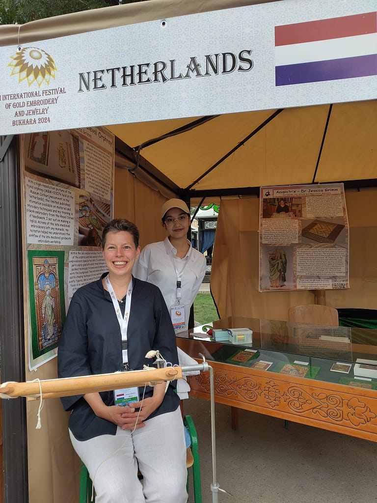 Medieval Goldwork Embroidery - Dr Jessica Grimm representing the Netherlands in Buchara, Uzbekistan.