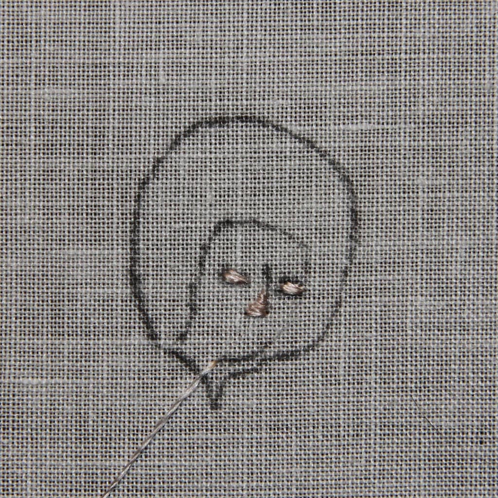 Embroidery Tutorial - partly finished sample of a female embroidered head