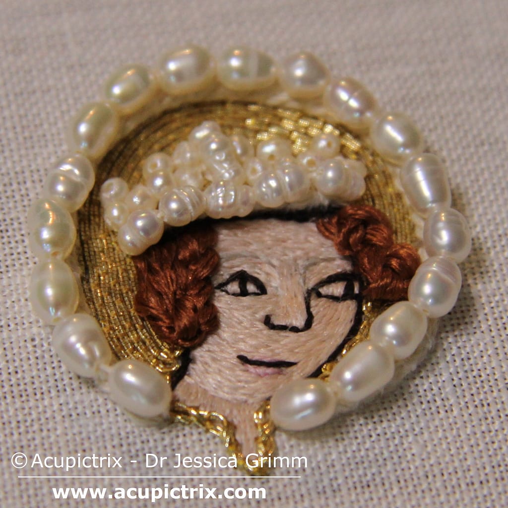 Embroidery Tutorial - finished sample of a female embroidered head