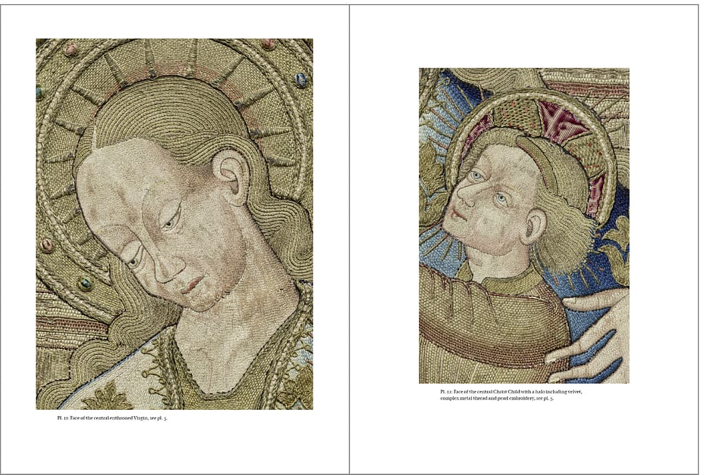 Book review - detail of multi coloured embroidered faces