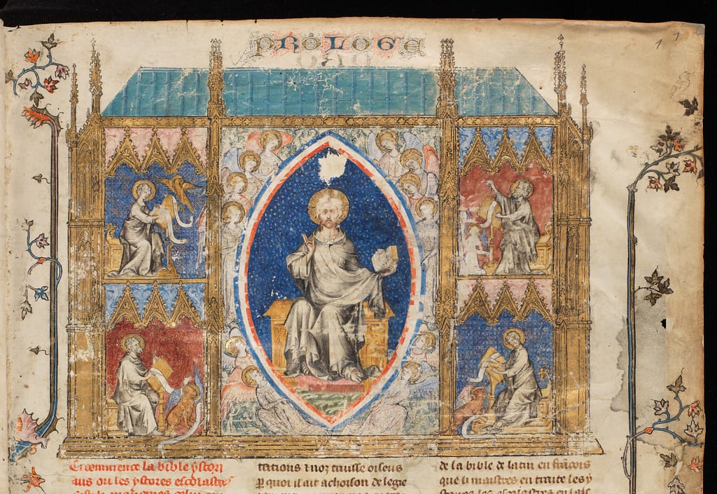 Jean le Noir - Illuminated manuscript with Christ in Majesty and the four Evangelists.