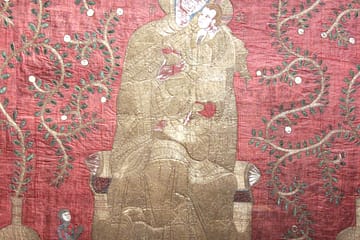 Grandson Antependium - religious gold embroidery on red antependium