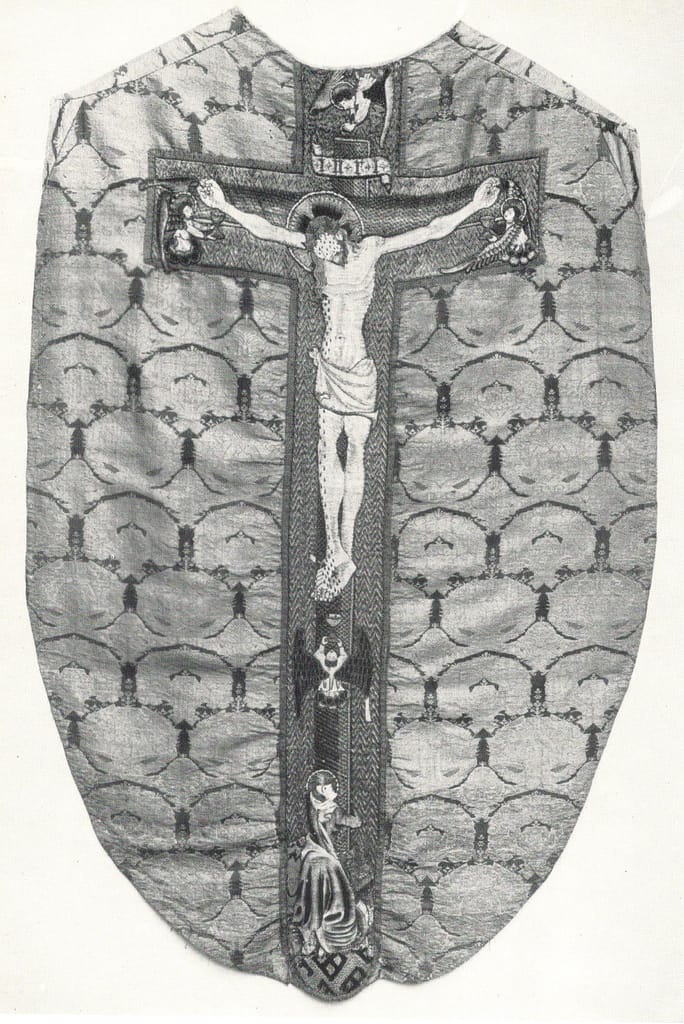 Embroidered vestments - Chasuble (back) with embroidered cross, Uppsala Cathedral, Sweden.